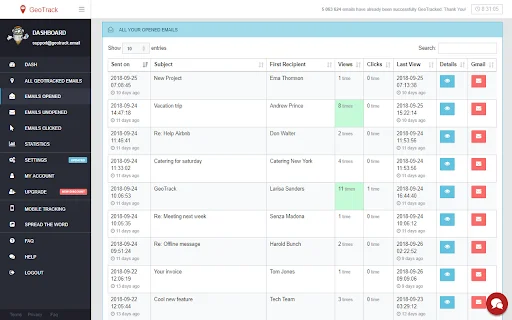 Geotrack Email Tracking ڈاؤن لوڈ کریں – Gmail کے لیے مفت ٹریکنگ - Screenshot 2