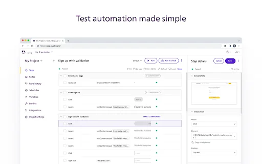 BugBug Automation Testing ڈاؤن لوڈ کریں – بغیر کوڈ ویب ٹیسٹنگ - Screenshot 1