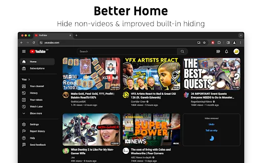 Control Panel for YouTube ڈاؤن لوڈ کریں – اشتہارات ہٹائیں اور کنٹرول حاصل کریں - Screenshot 4