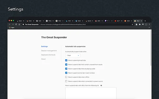 The Great Suspender Reloaded ڈاؤن لوڈ کریں – کروم براؤزر کی رفتار بڑھائیں - Screenshot 3