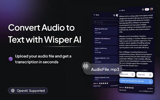 Whisper AI ڈاؤن لوڈ کریں – آڈیو سے ٹیکسٹ میں تبدیل کریں - Screenshot 1