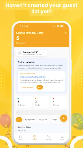 Fiesta: Party Invitation Plan ڈاؤن لوڈ کریں – دعوت نامے اور RSVP - Screenshot 1