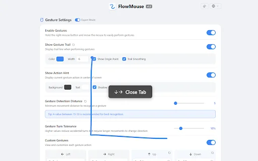 FlowMouse ڈاؤن لوڈ کریں – کروم کے لیے بہترین ماؤس گیسچر ایکسٹینشن - Screenshot 1