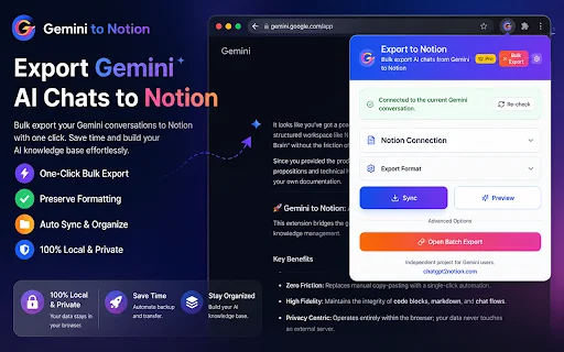 Export Gemini Chats to Notion ڈاؤن لوڈ کریں – خودکار بیک اپ - Screenshot 1