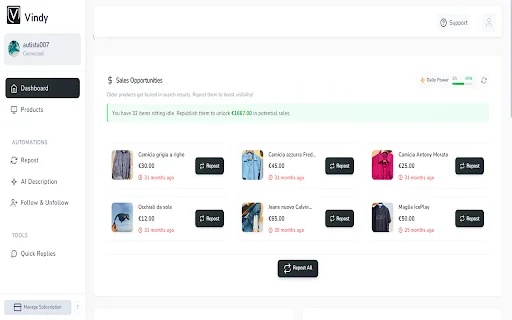 Vindy ڈاؤن لوڈ کریں – Vinted سیلز بڑھانے کا بہترین ٹول - Screenshot 1