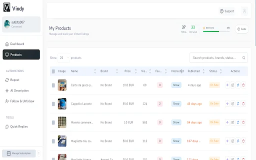 Vindy ڈاؤن لوڈ کریں – Vinted سیلز بڑھانے کا بہترین ٹول - Screenshot 3