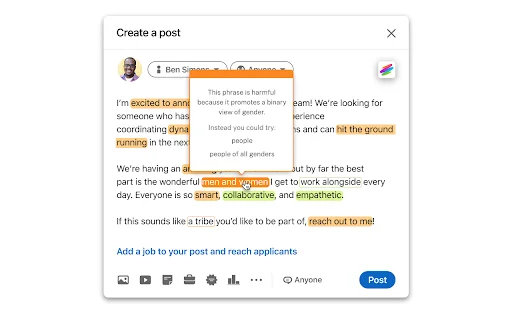 Textio for Chrome ڈاؤن لوڈ کریں – بھرتی اور فیڈ بیک کے لیے AI - Screenshot 5